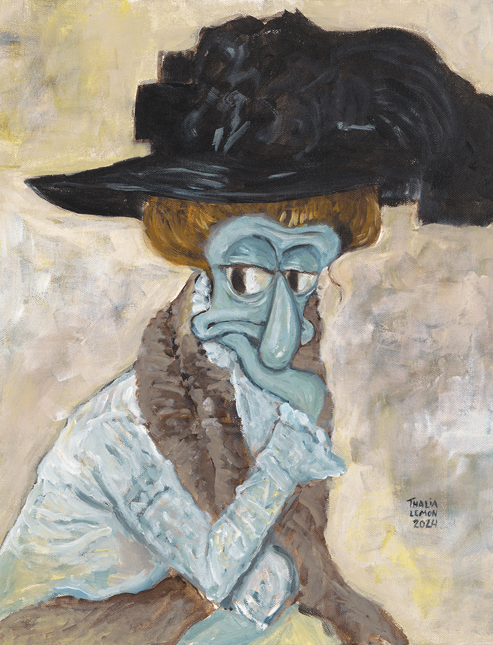 The Black Feathered Hat  - Print