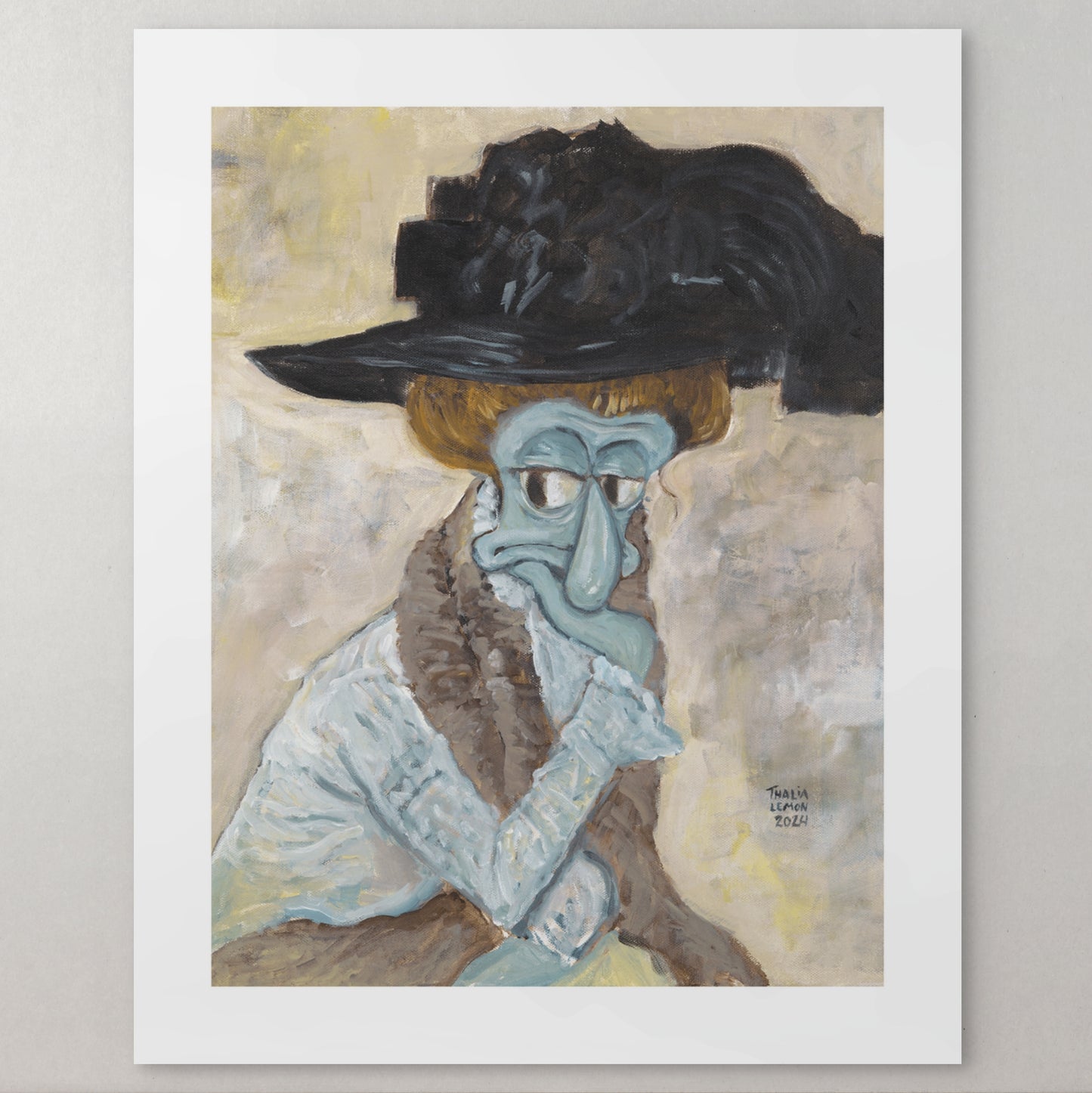 The Black Feathered Hat  - Print