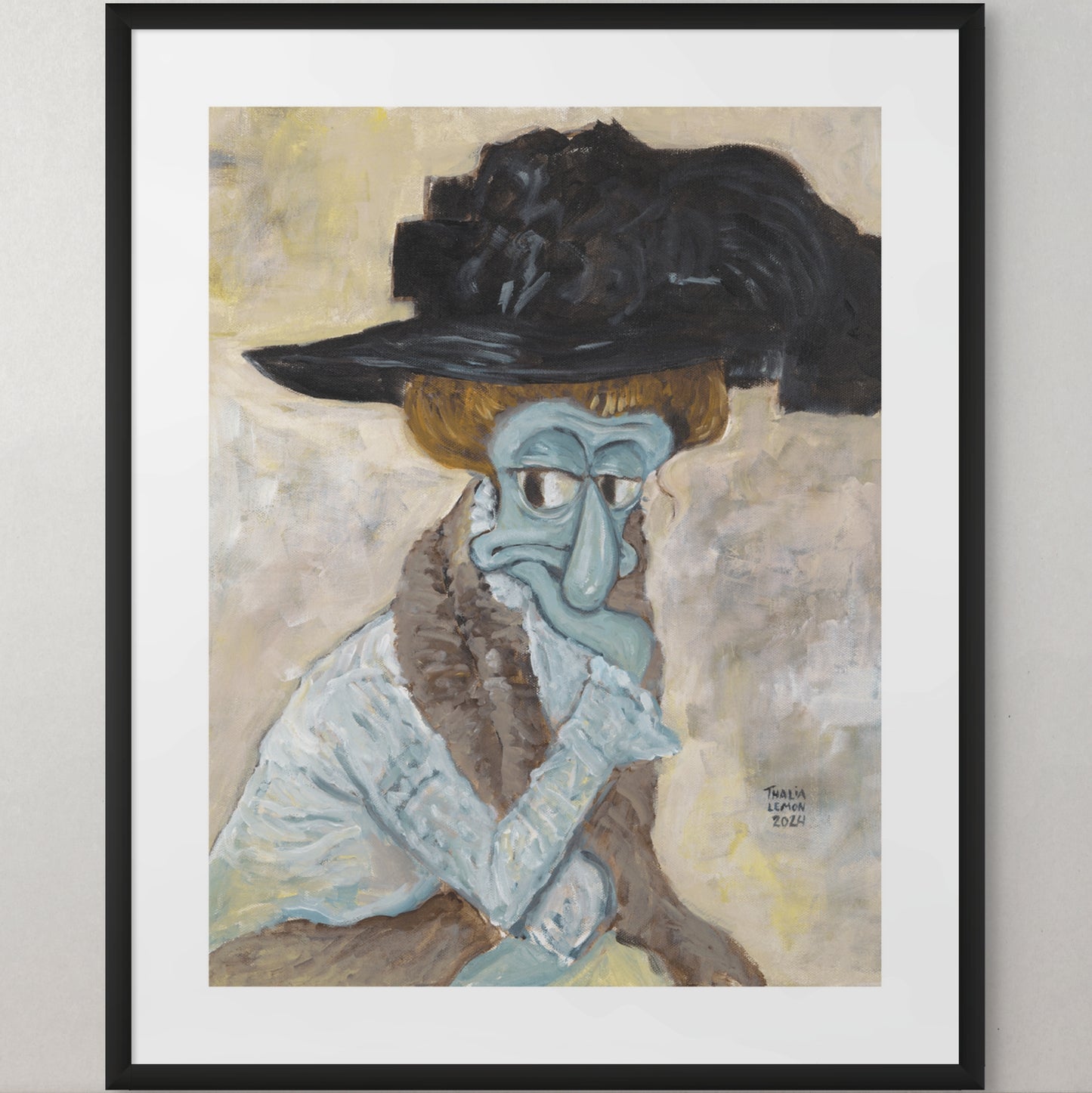The Black Feathered Hat  - Print