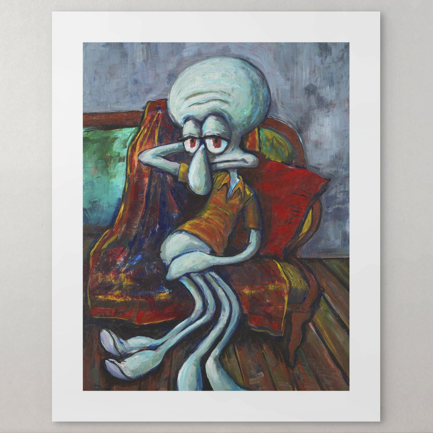 Seated On Green Sofa - Print