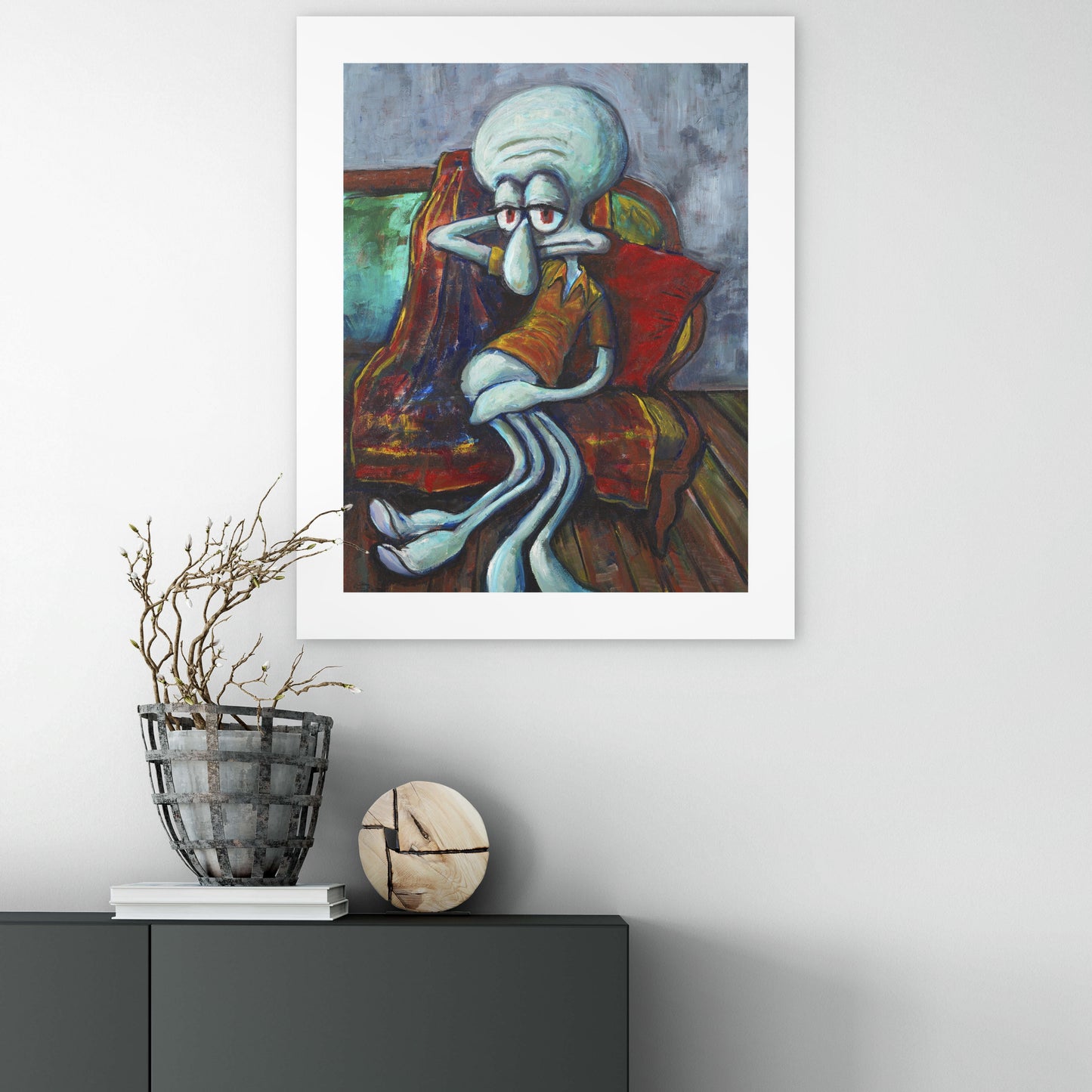 Seated On Green Sofa - Print
