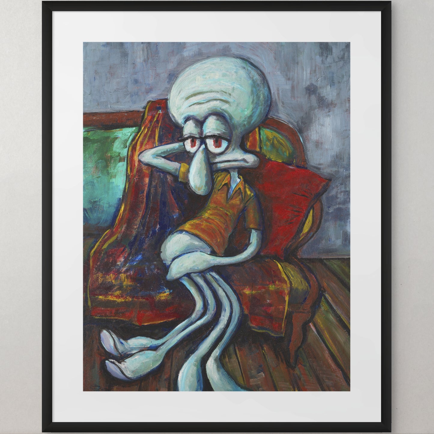 Seated On Green Sofa - Print